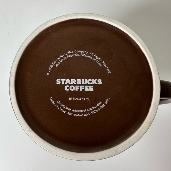 STARBUCKS Chocolate Coffee Mug 2008 16oz (473ml) Brown and White mug - Picture 2 of 5